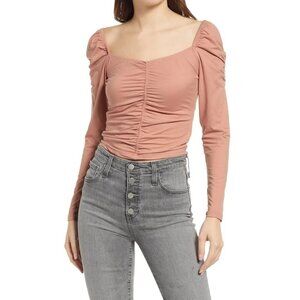 BB Dakota Such is Life Ruched Crop Top Rose Taupe Women's Size Small
